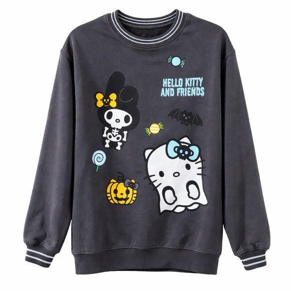 Hello Kitty Tops - Hello Kitty & Friends Glow In Dark Halloween Sweatshirt Kuromi Badtz Maru S